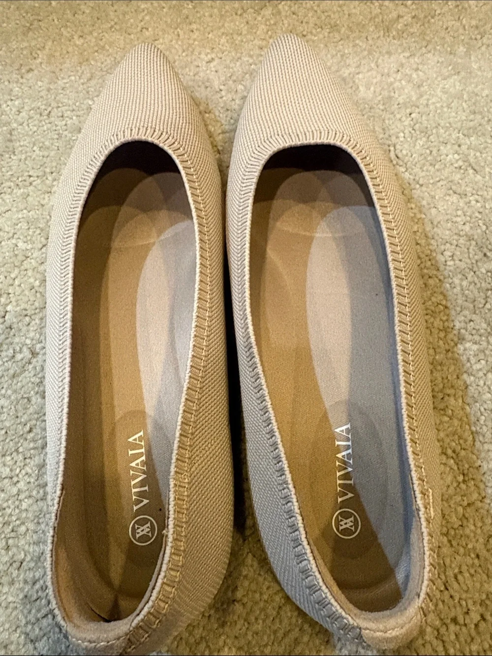 VIVAIA Women's Pointed Knit Flats in Light Beige-Size 41.5/US 10